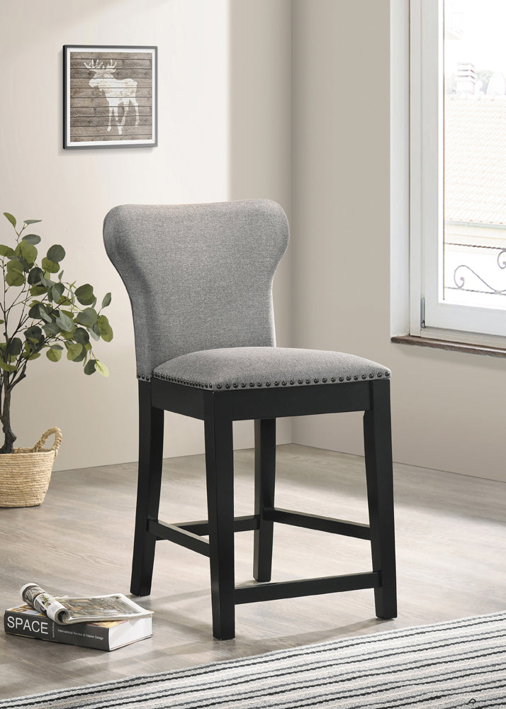 Upholstered Solid Back Counter Height Stools with Nailhead Trim Set of 2 Grey and Black