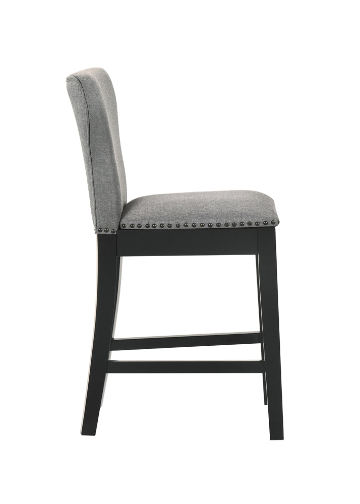 Upholstered Solid Back Counter Height Stools with Nailhead Trim Set of 2 Grey and Black