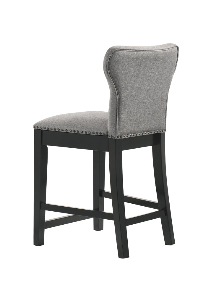 Upholstered Solid Back Counter Height Stools with Nailhead Trim Set of 2 Grey and Black