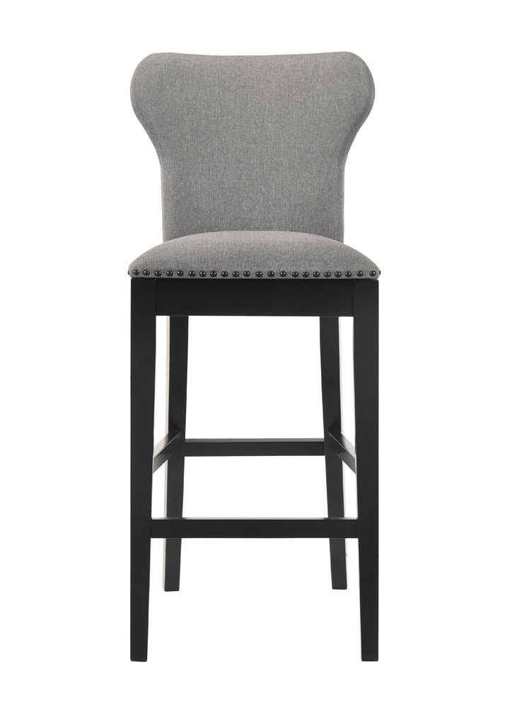 Upholstered Solid Back Bar Stools with Nailhead Trim Set of 2 Grey and Black