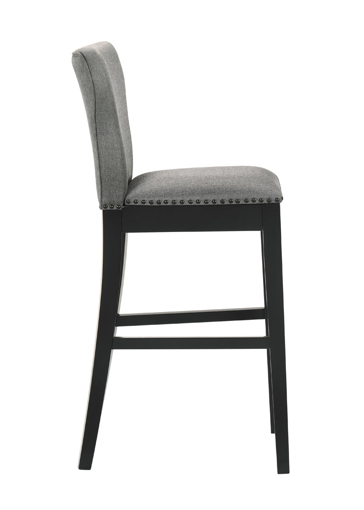 Upholstered Solid Back Bar Stools with Nailhead Trim Set of 2 Grey and Black