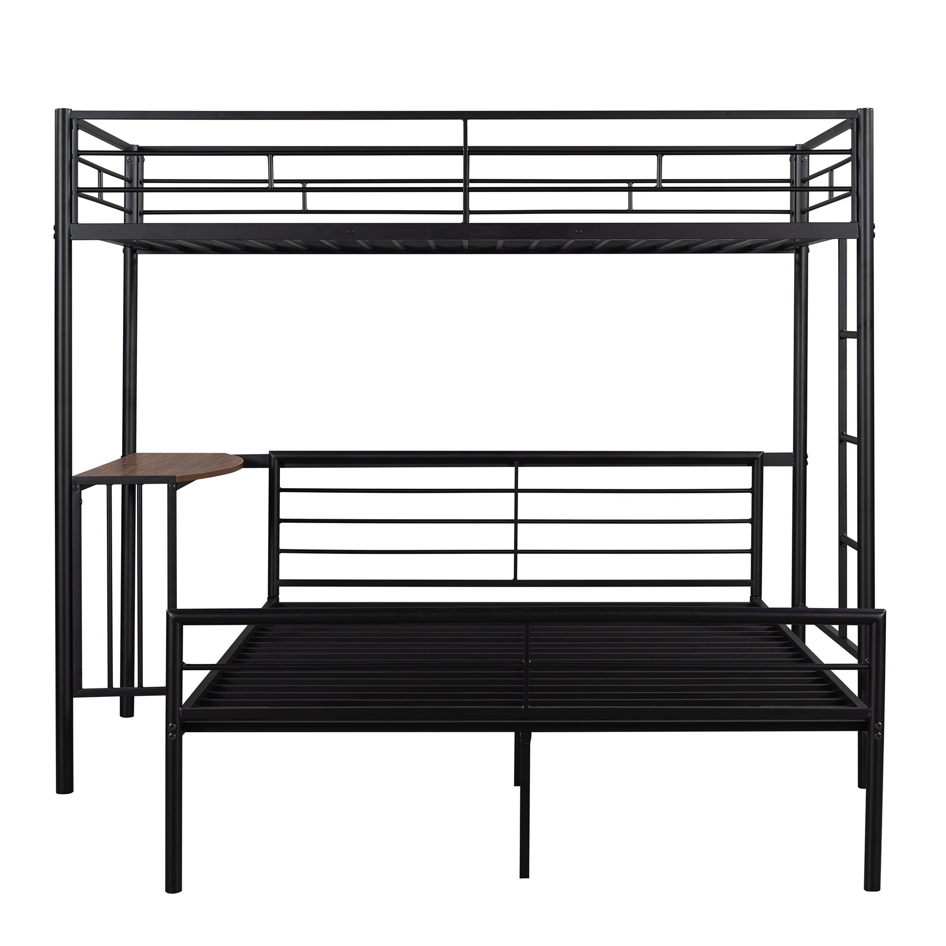 Homey Life Twin Over Full Metal Bunk Bed with Desk & Ladder in Black