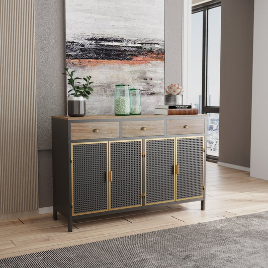 48" Wide 4 Doors Modern Sideboard with 3 Top Drawers