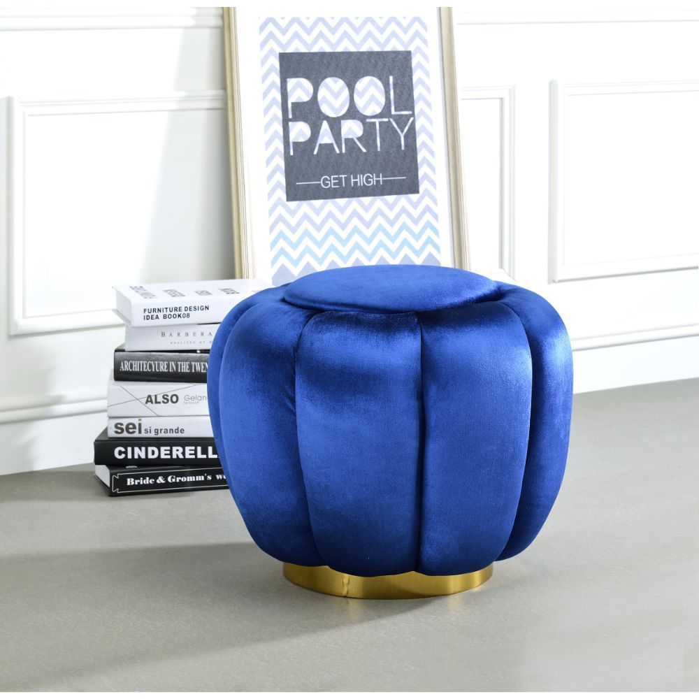 ACME Heiress Ottoman, Sapphire Blue Velvet 96464