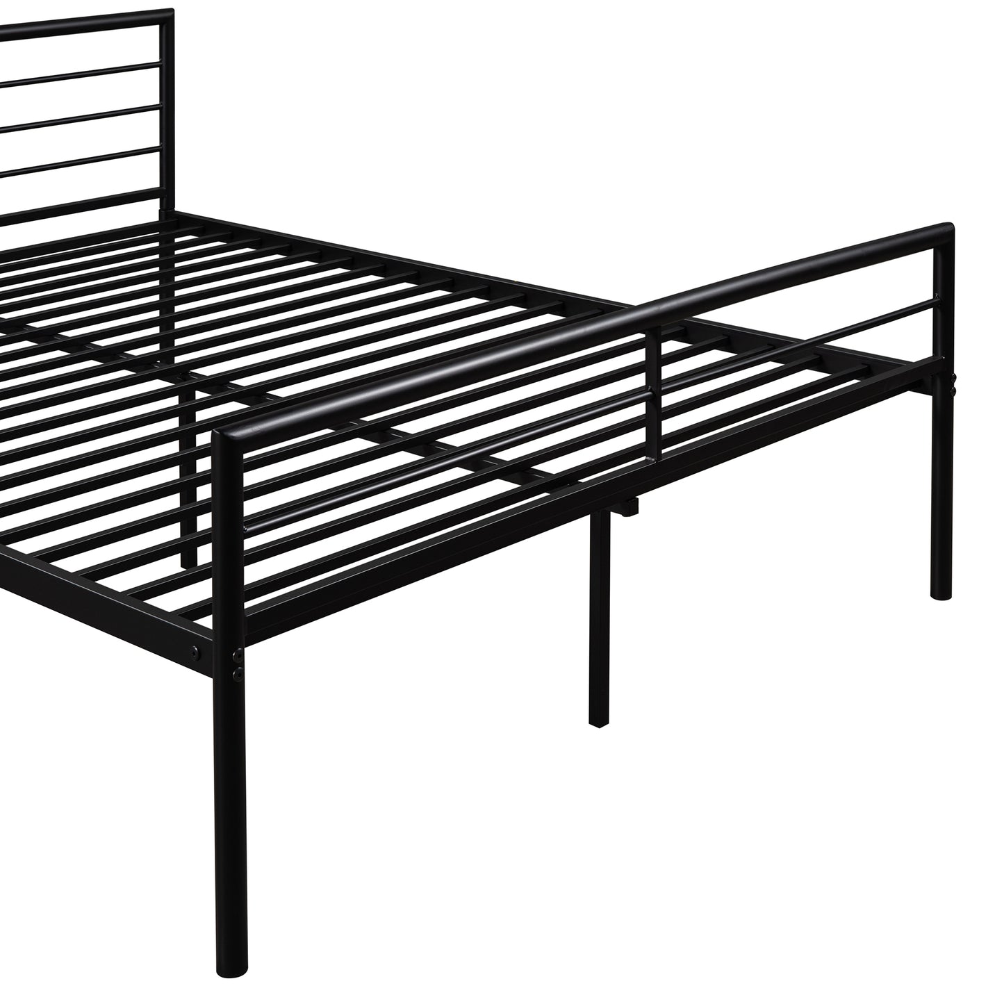 Homey Life Twin Over Full Metal Bunk Bed with Desk & Ladder in Black