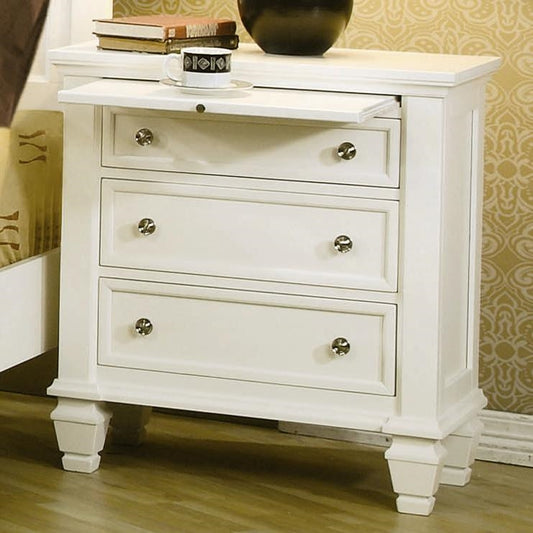 Sandy Beach II White Finish 3-Drawer Nightstand with Tray