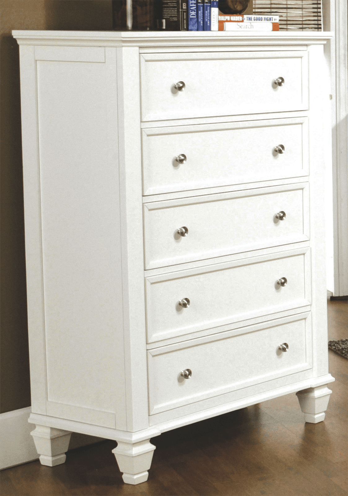 Sandy Beach Cottage Style 5 Drawer Chest in White