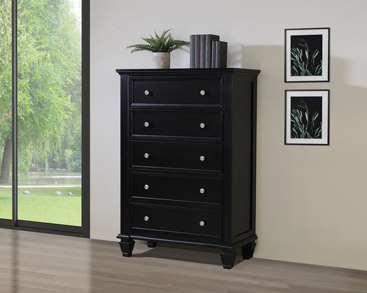 Sandy Beach II Black Finish 5-Drawer Chest