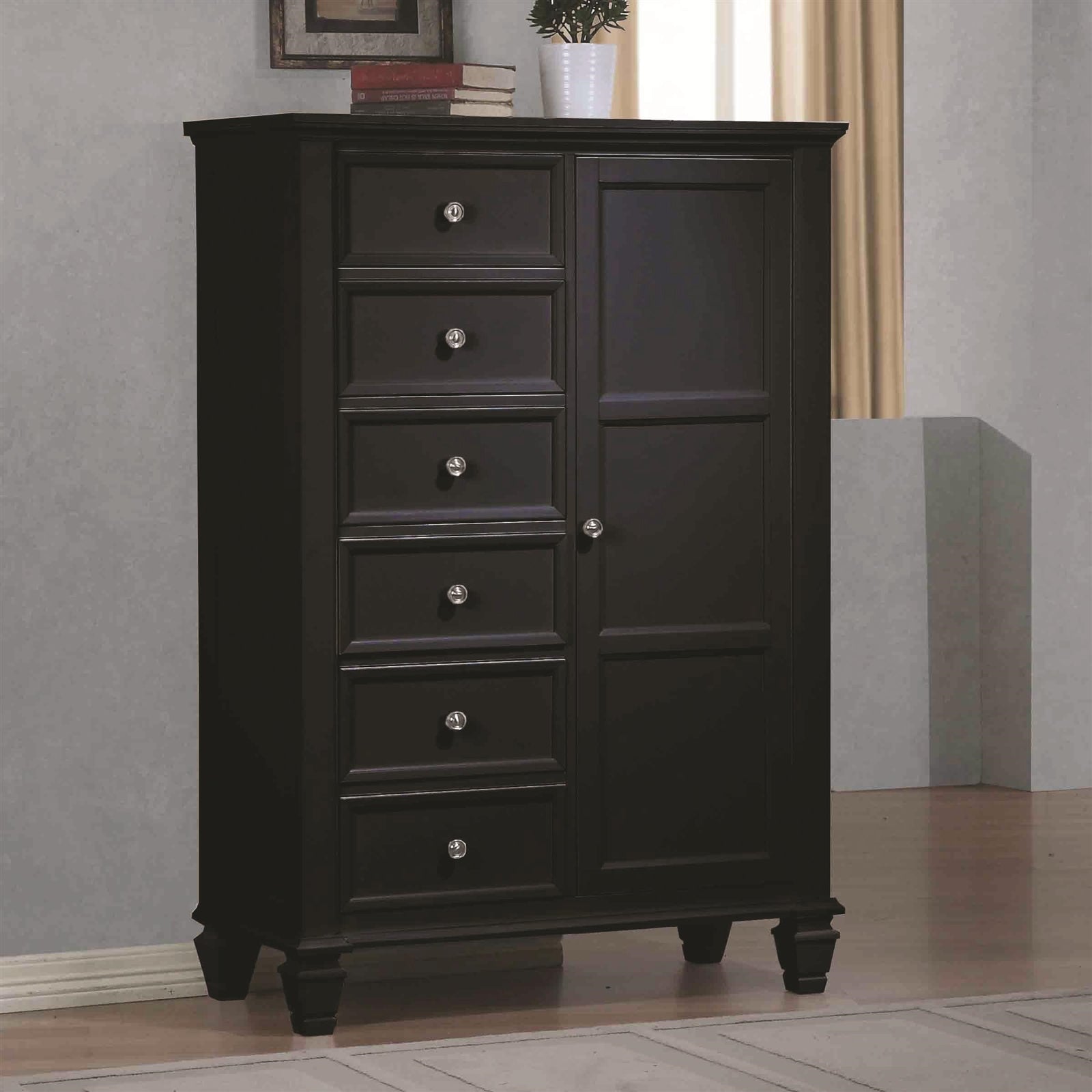 Sandy Beach II Black Finish Door Dresser with Concealed Storage