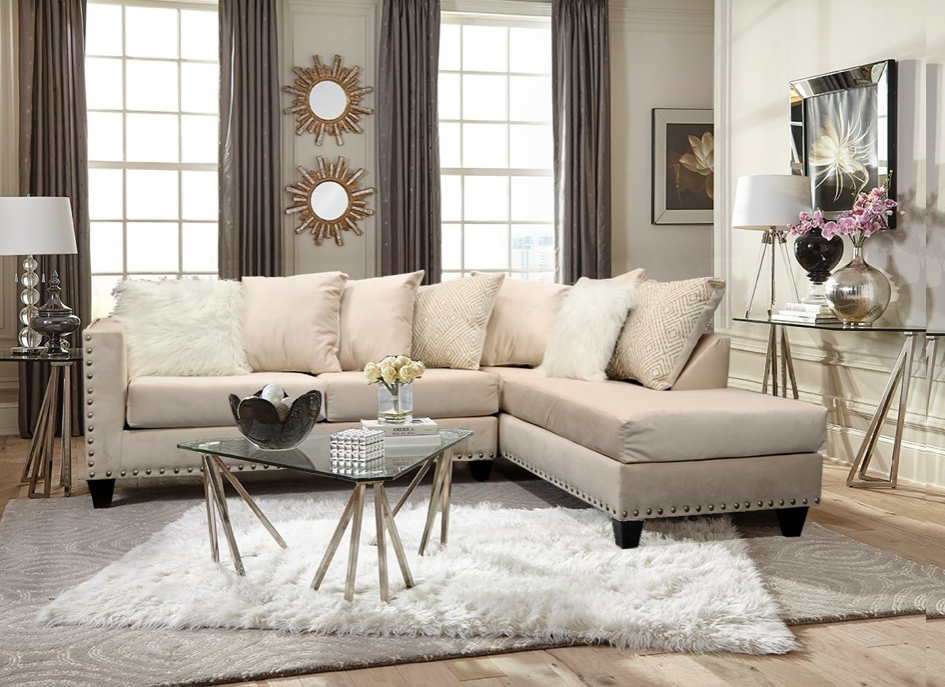 Marciaz Sectional in Cream Studded Velvet