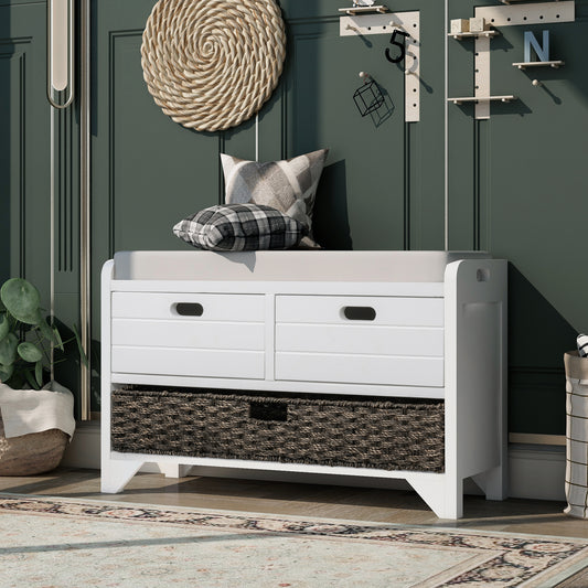 TREXM Storage Bench with Removable Basket and 2 Drawers - White