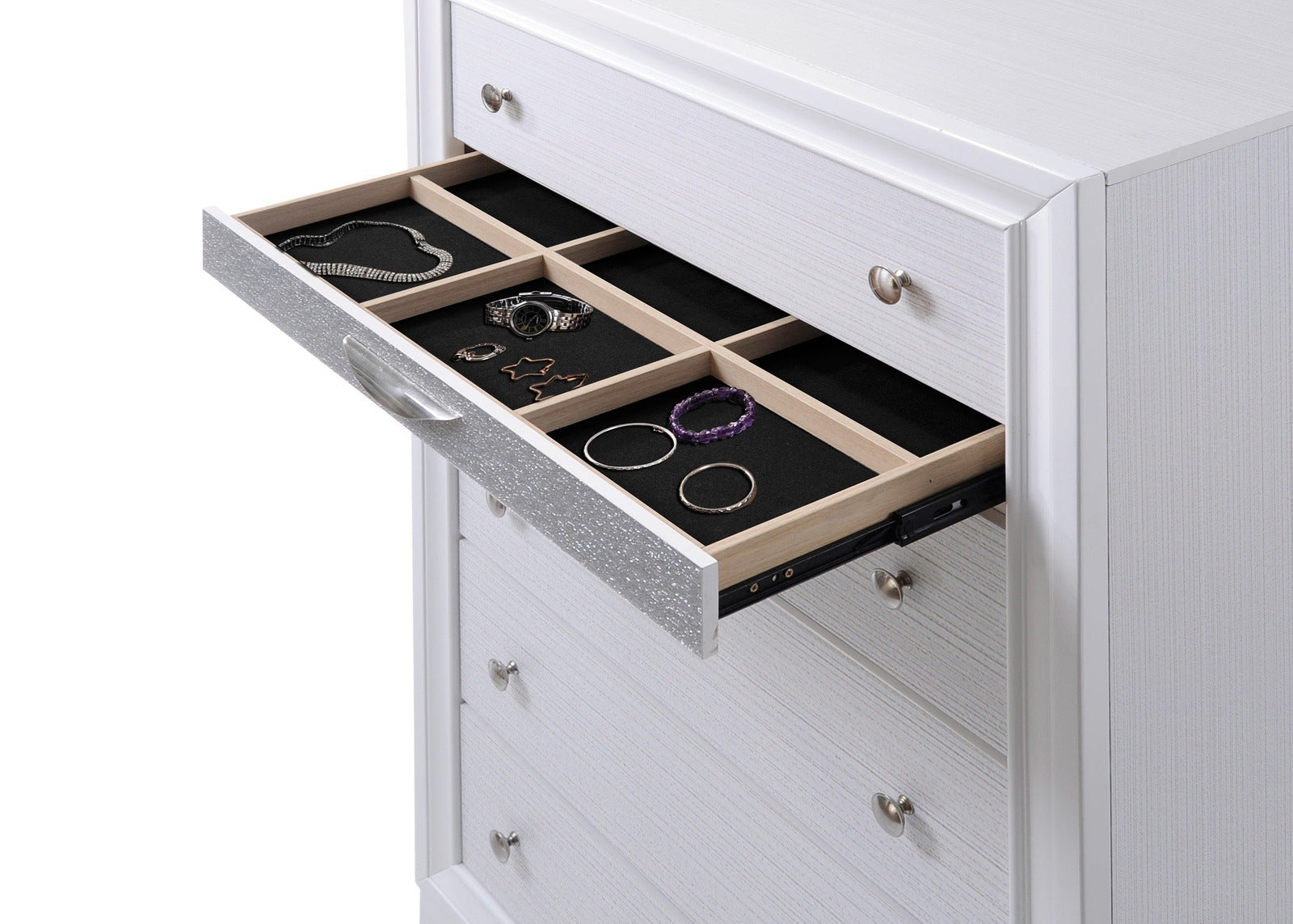 Naima 6-Drawer Chest in White with Jewelry Drawer