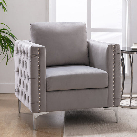 Bed-Best Modern Velvet Club Chair - Gray