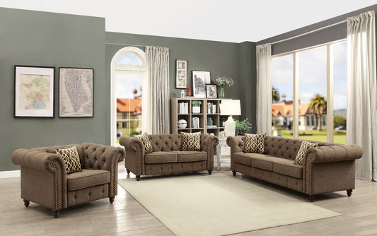 Aurelia Classic Chesterfield Sofa in BrownLinen - ACME 52425