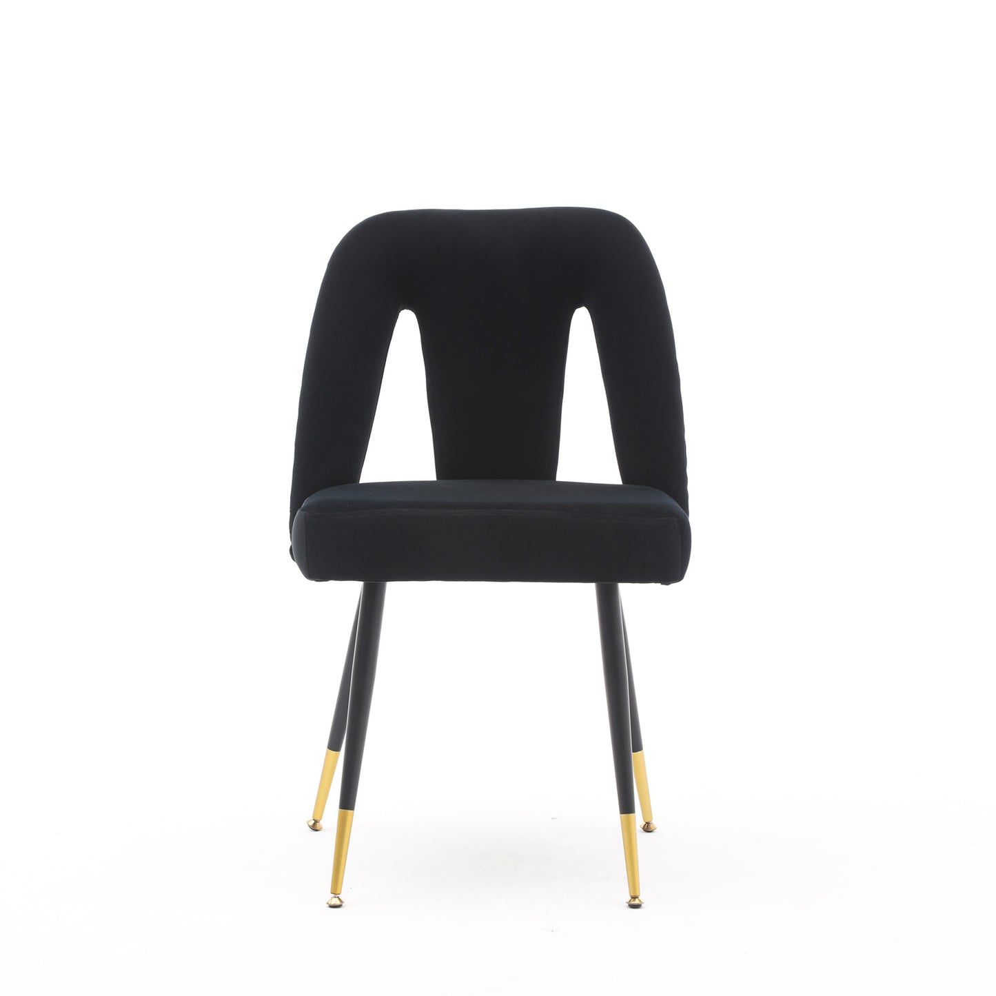 A&A Furniture Velvet Upholstered Dining Chair with Nailheads and Gold Tipped Black Metal Legs Set of 2