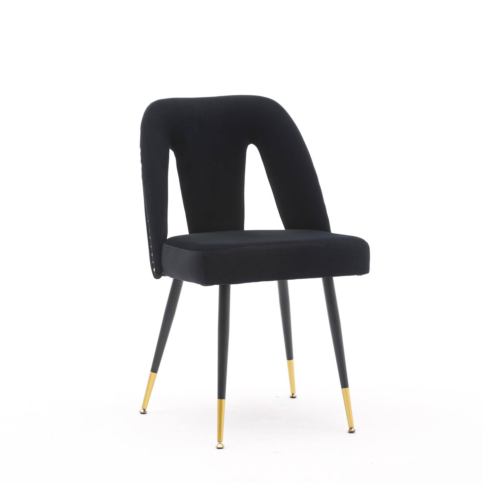 A&A Furniture Velvet Upholstered Dining Chair with Nailheads and Gold Tipped Black Metal Legs Set of 2