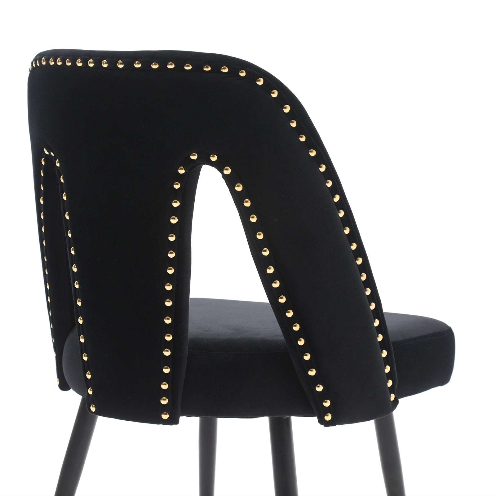 A&A Furniture Velvet Upholstered Dining Chair with Nailheads and Gold Tipped Black Metal Legs Set of 2