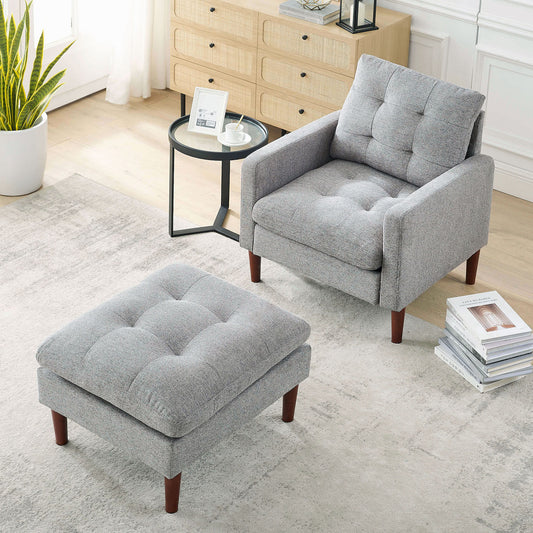 Welike Modern Upholstered Sofa Chair & Ottoman Set - Gray