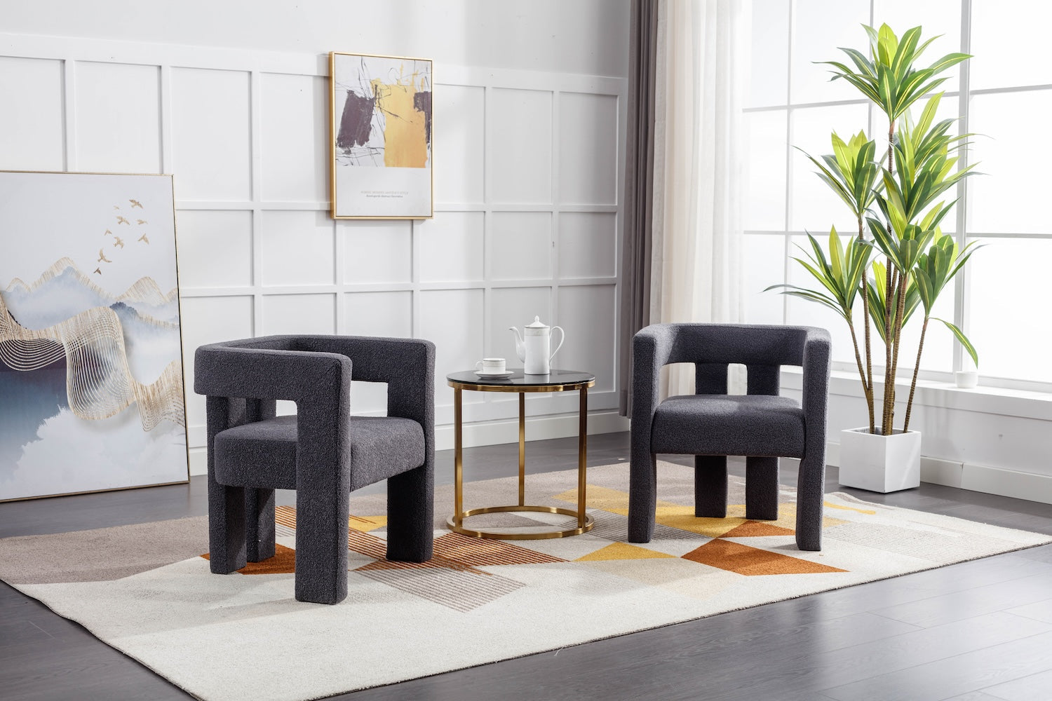 Coolmore Contemporary Boucle Dining Chair Set of 2 - Carbon Gray