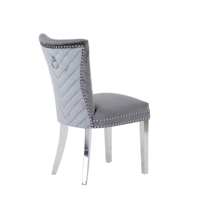 Eva Transitional Velvet Dining Chair with Stainless Steel Legs in Gray Set of 2