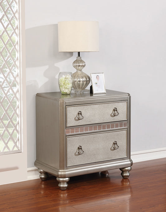 Daliah Metallic Platinum 2 Drawer Nightstand w- Mirrored Accents