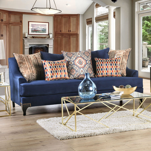 Sisseton Transitional Navy Blue Small Weave Chenille Sofa