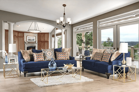 Sisseton Transitional Navy Blue Small Weave Chenille Sofa & Loveseat Set