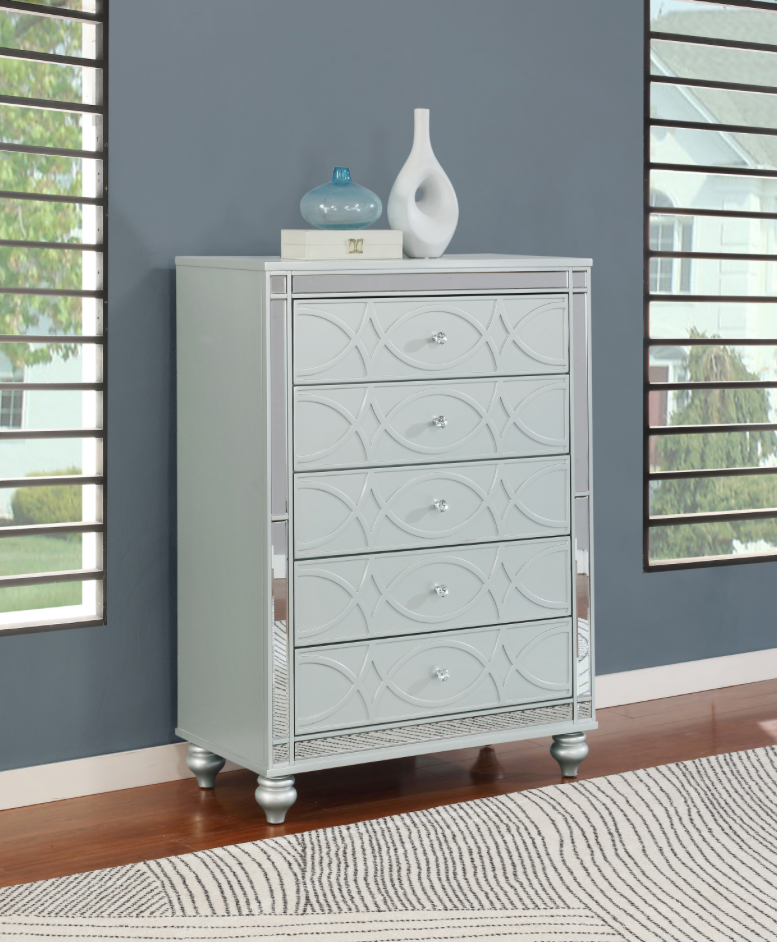 Gunnison 5-Drawer Chest Silver Metallic