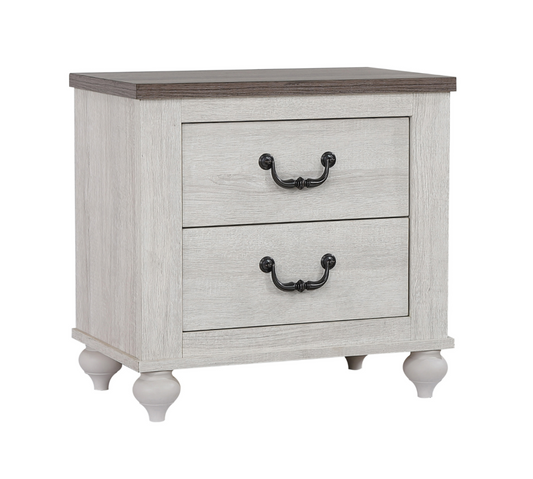 Stillwood 2-Drawer Nightstand in Vintage Linen w- Ash Brown Top