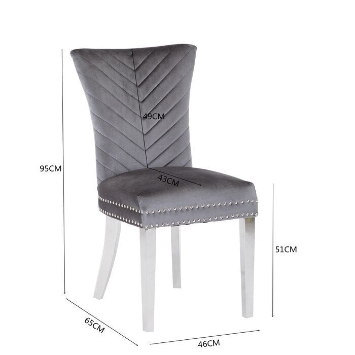 Eva Transitional Velvet Dining Chair with Stainless Steel Legs in Gray Set of 2