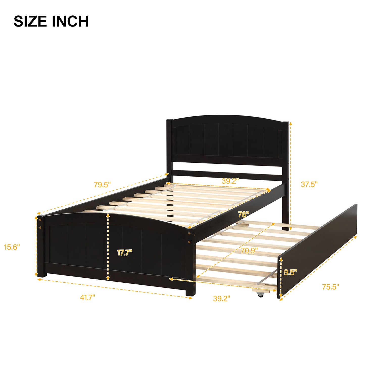 Twin size Platform Bed with Trundle, Espresso