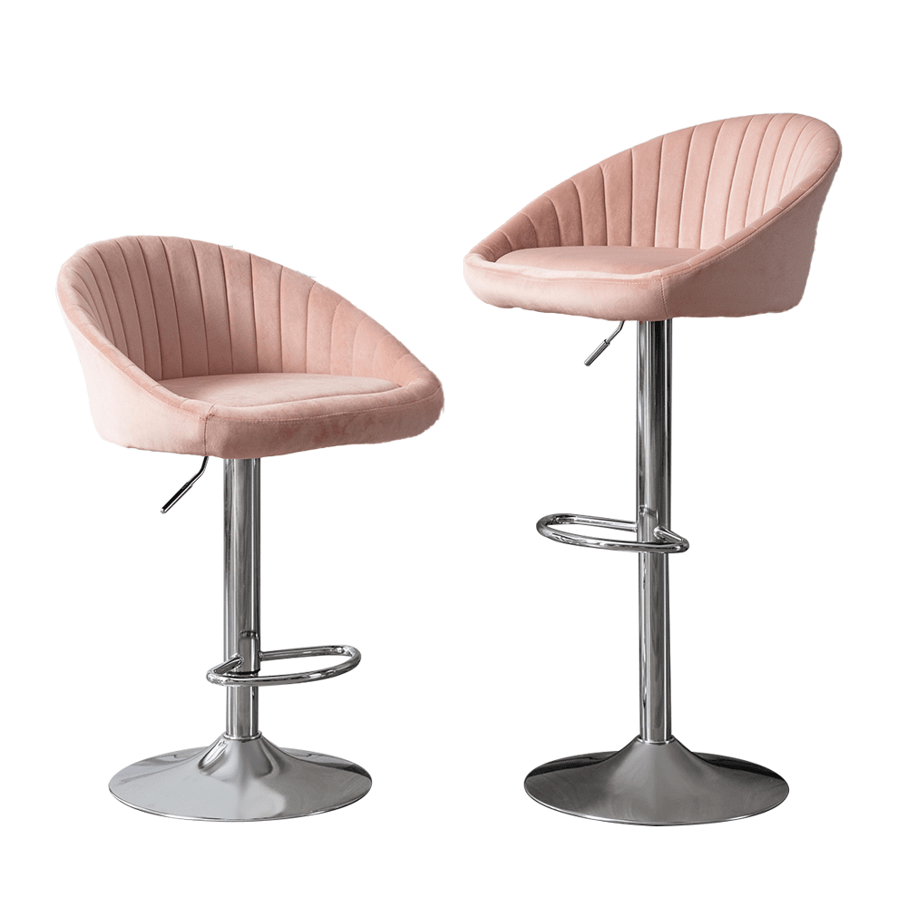 Zen Zone Modern Adjustable Bar Stools Pink Flannelette Set of 2