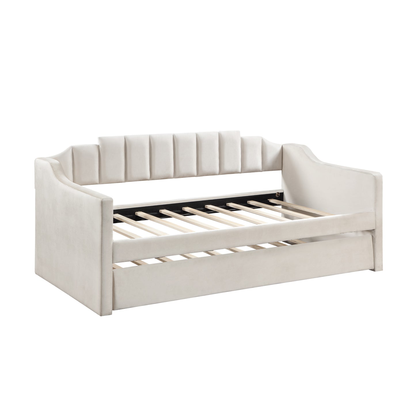 Branda Channel Tufted Velvet Twin Daybed - Beige