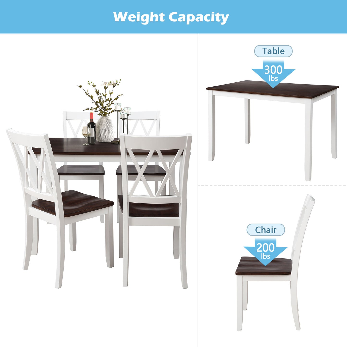 5-Piece Dining Table Set in White & Cherry