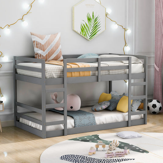 Twin Over Twin Bunk Bed with Ladder, Gray