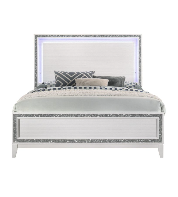 Haiden King Size Bed in White with LED Lighted Headboard