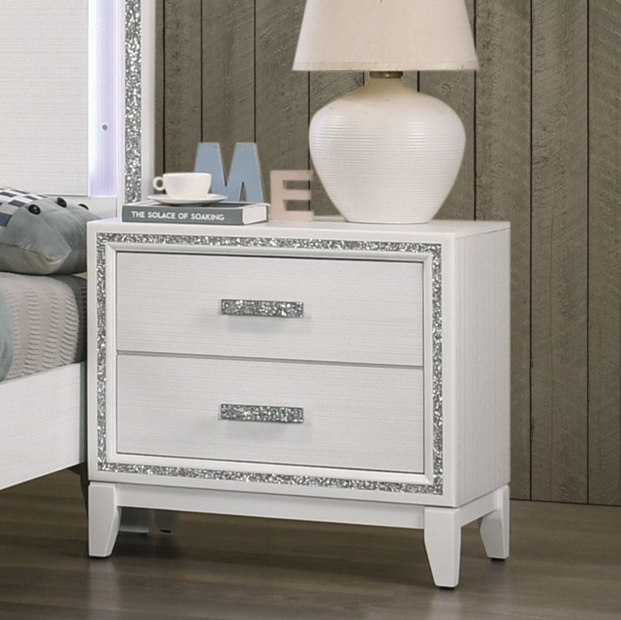 Haiden 2-Drawer White Nightstand w- Crystal Hardware