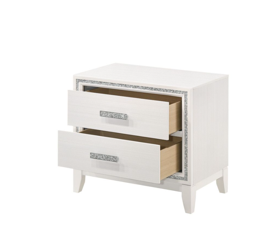 Haiden 2-Drawer White Nightstand w- Crystal Hardware