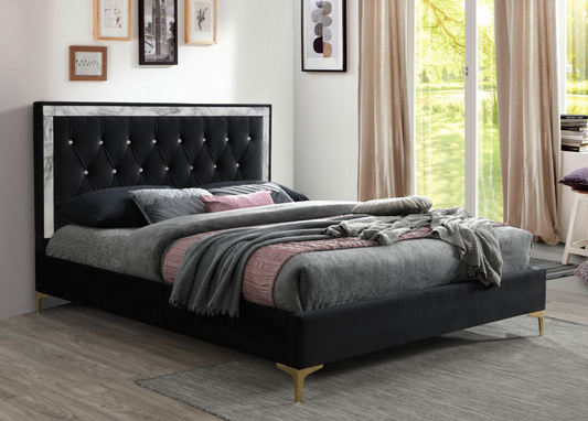 Rowan King Platform Bed in Black w- Faux Marble