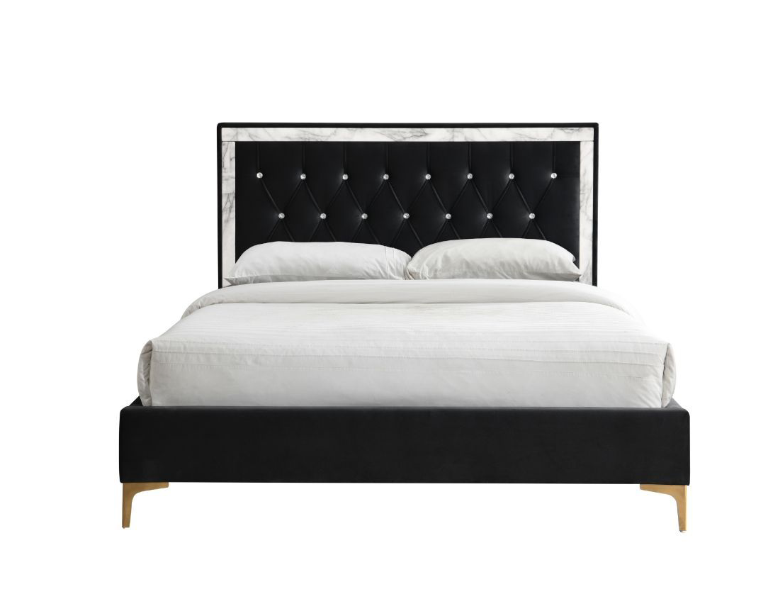 Rowan King Platform Bed in Black w- Faux Marble