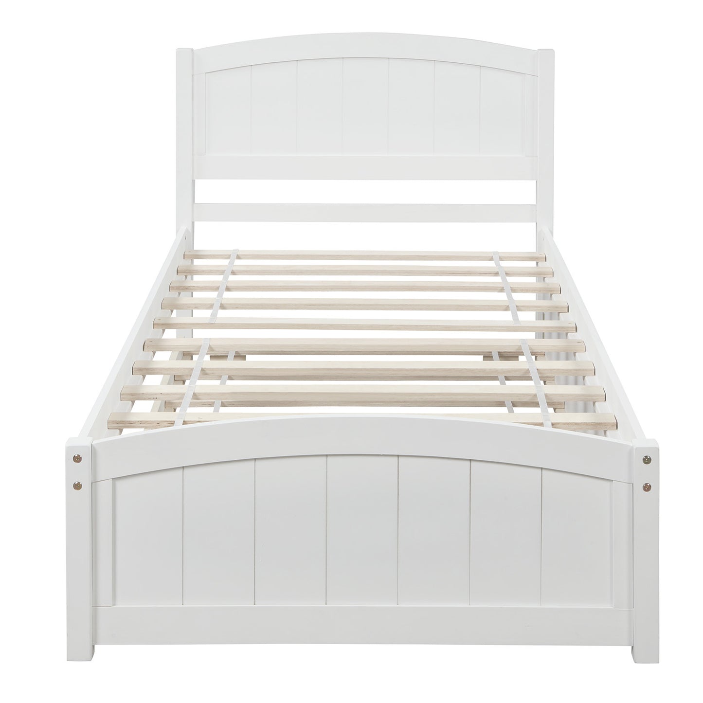 Homey Life Twin size Platform Bed with Trundle, White