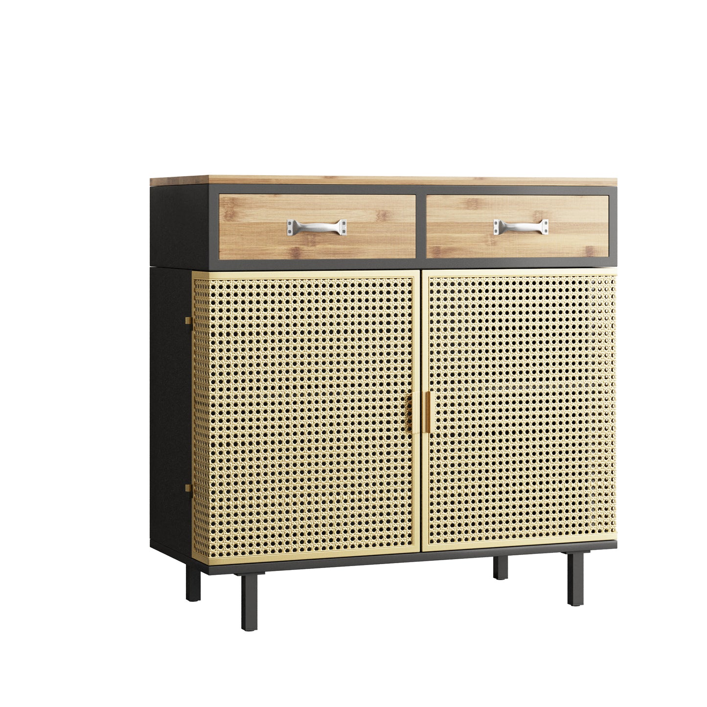 Modern 31.5'' Wide 2 Drawer Sideboard in Iron & Carbonized Bamboo