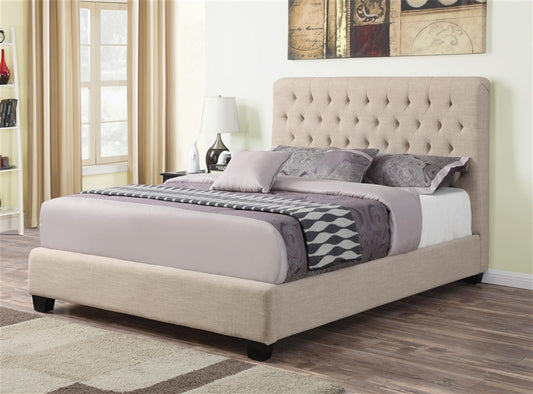 Jillian King Size Diamond Tufted Bed in Oatmeal