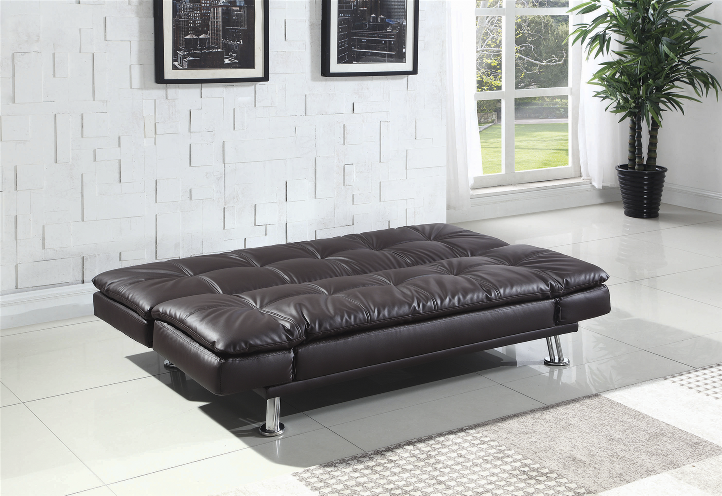 Dilleston Tufted Back Upholstered Sofa Bed Brown