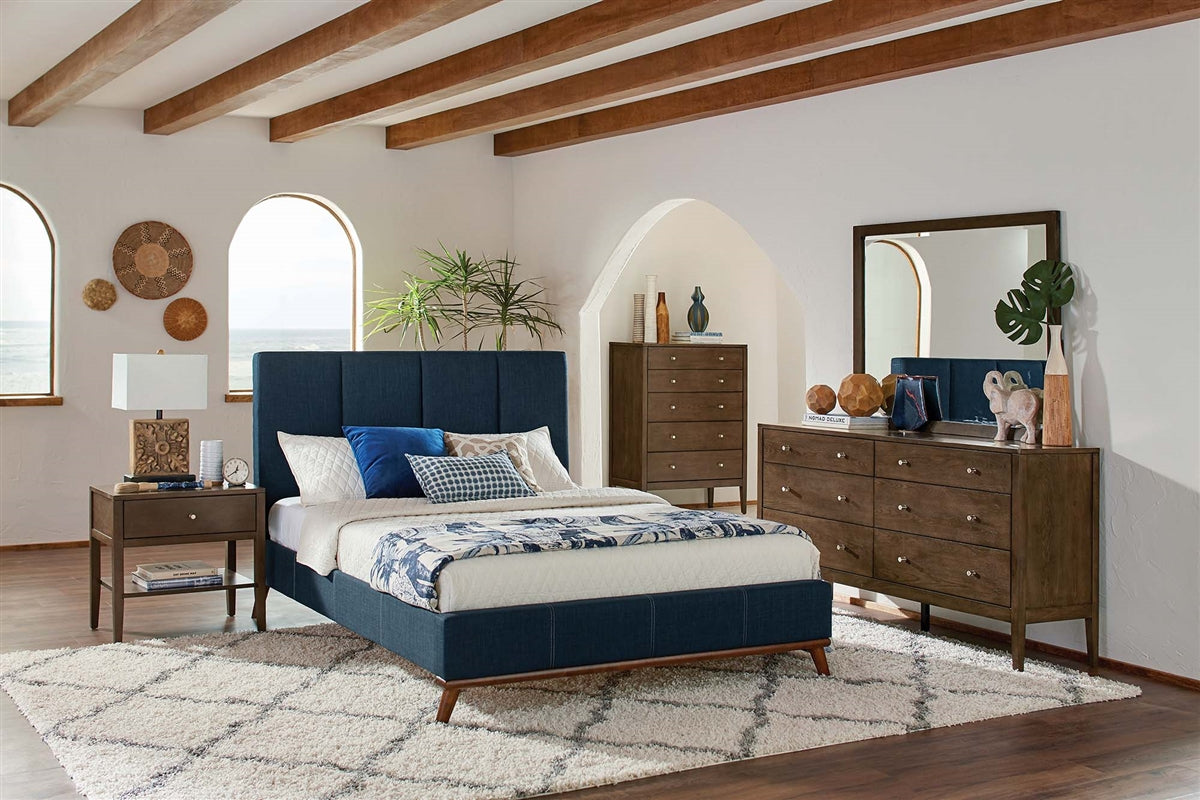 Charity Blue Mid-Century Modern Queen Platform Bed