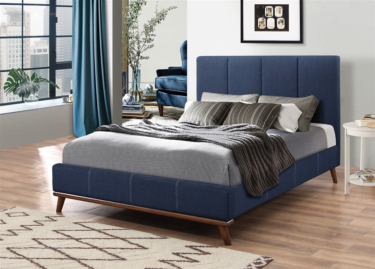 Charity Blue Mid-Century Modern Queen Platform Bed