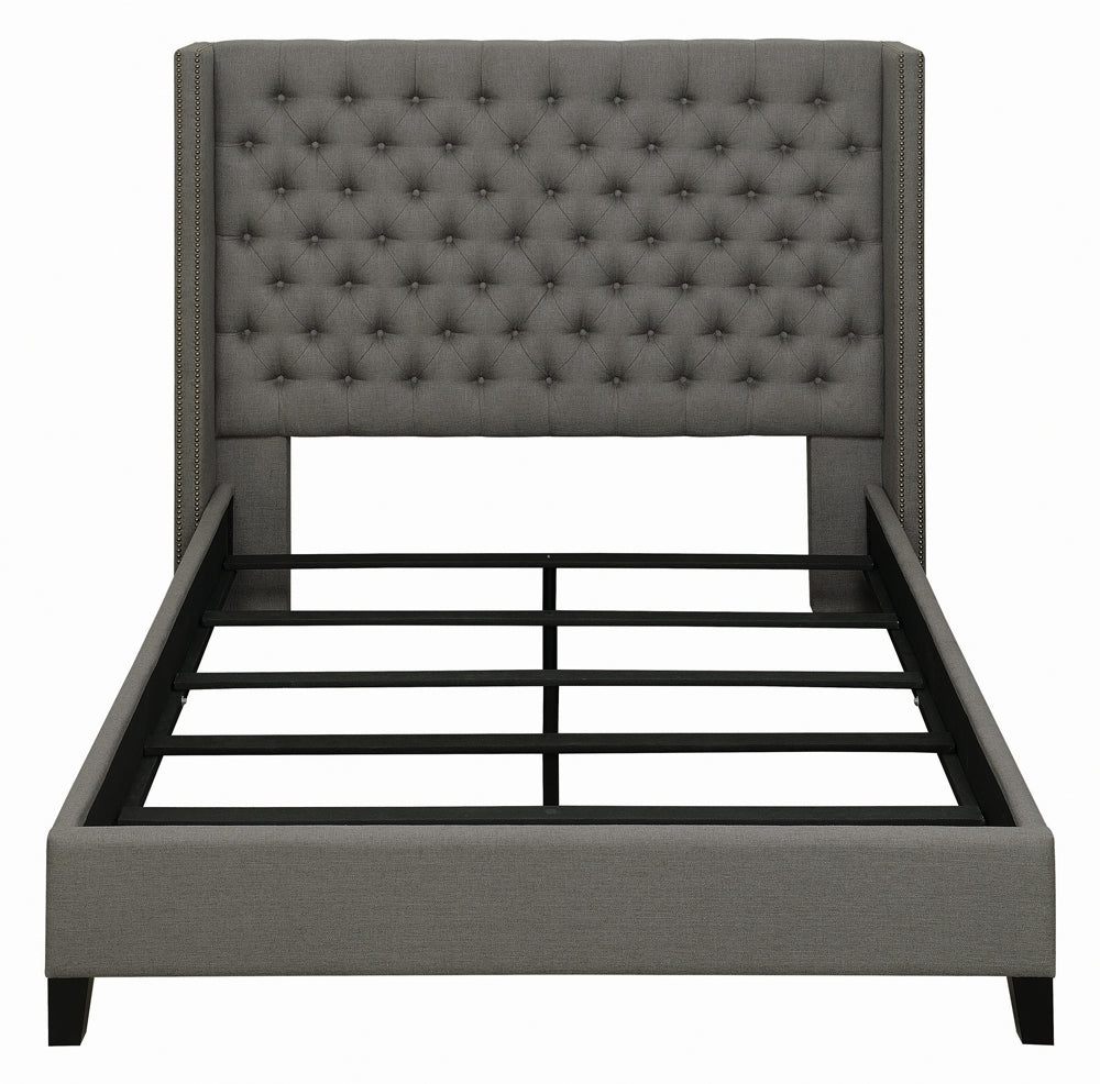 Bancroft Demi-Wing King Bed in Grey Woven Fabric