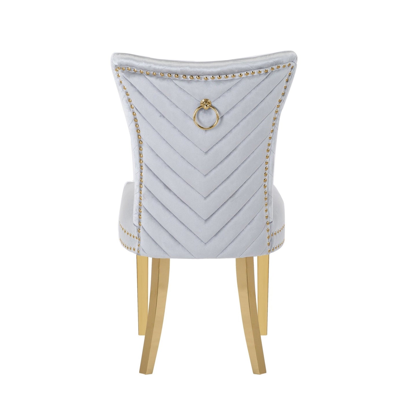 Eva Transitional Velvet Dining Chair with Gold Legs in Silver Set of 2