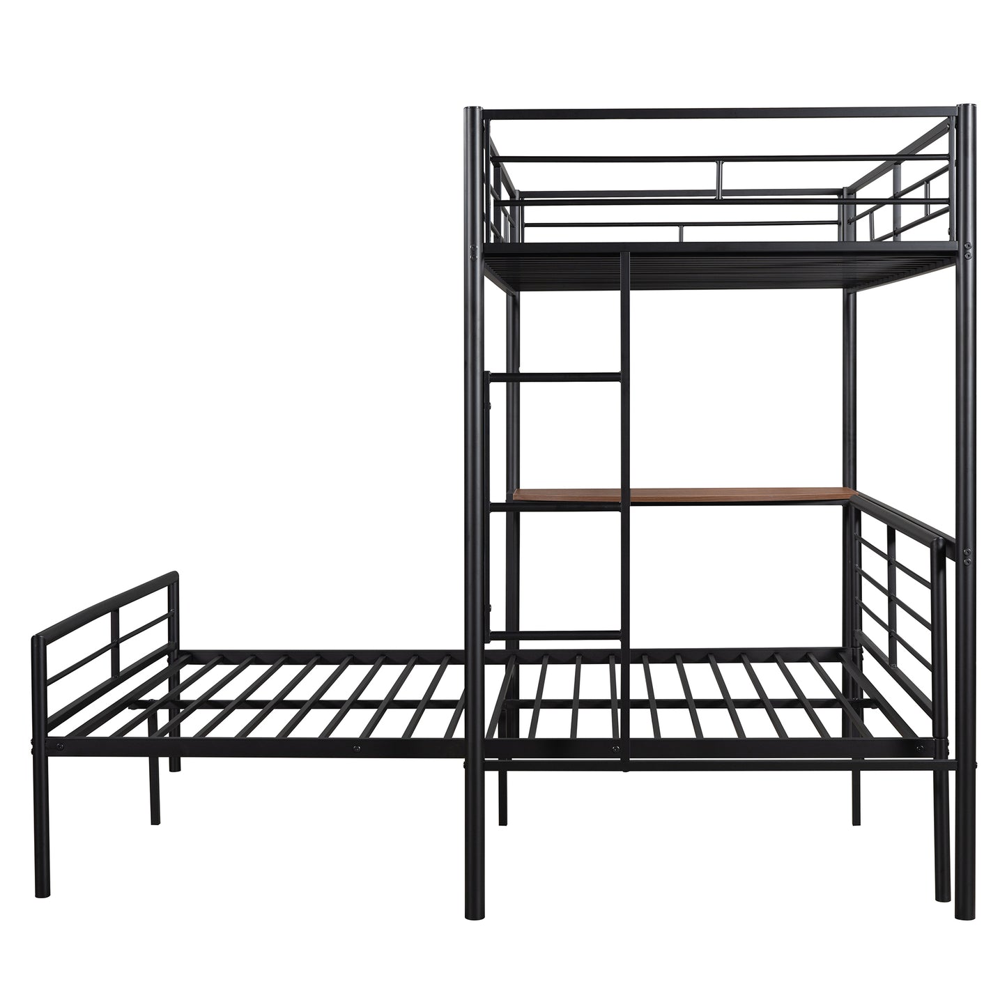 Homey Life Twin Over Full Metal Bunk Bed with Desk & Ladder in Black