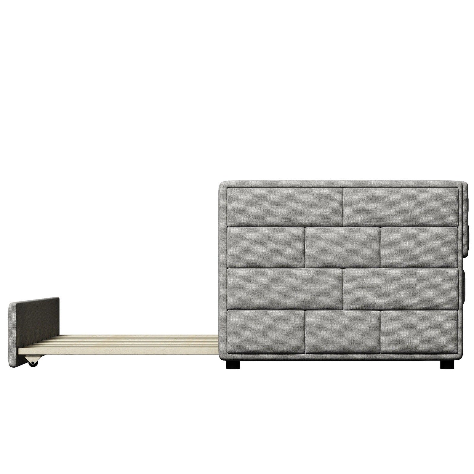 WM Store Twin Size Daybed with Trundle in Cube Tufted Gray Upholstery